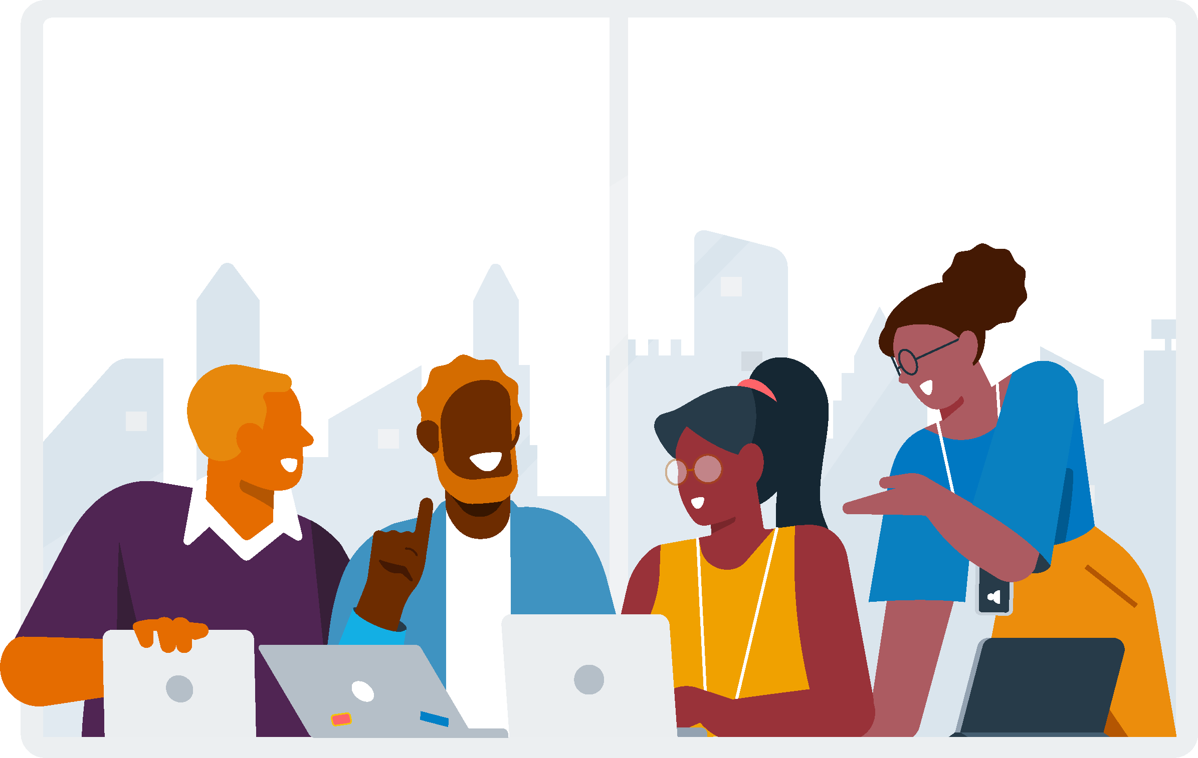 A group of employees submit expense claims with Xero’s expense submission software. 